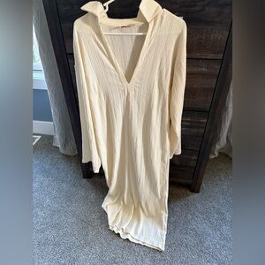 Free People Beach Cream Collared Longsleeve Dress Swim Cover Large